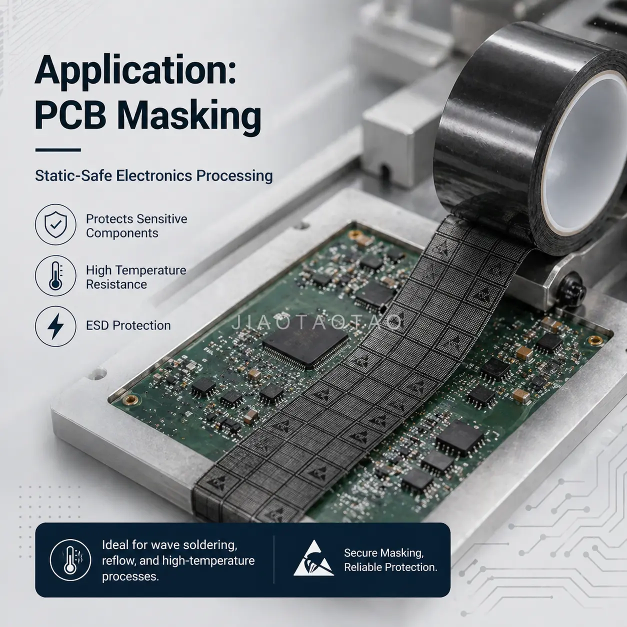 ESD grid polyimide tape for SMT masking and semiconductor processing.